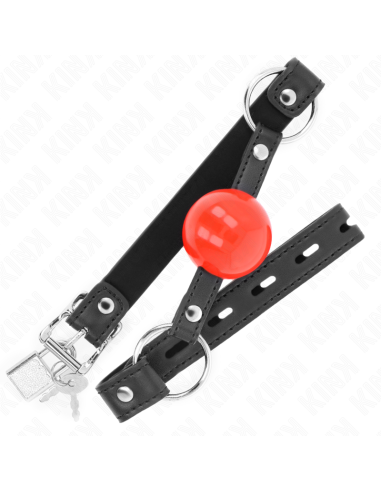 KINK MORDAZA DE BOLA 4 CM CON CANDADO BOLA ROJA CORREA NEGRA 60 x 2 CM