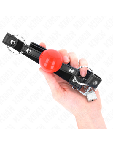 KINK MORDAZA DE BOLA 4 CM CON CANDADO BOLA ROJA CORREA NEGRA 60 x 2 CM