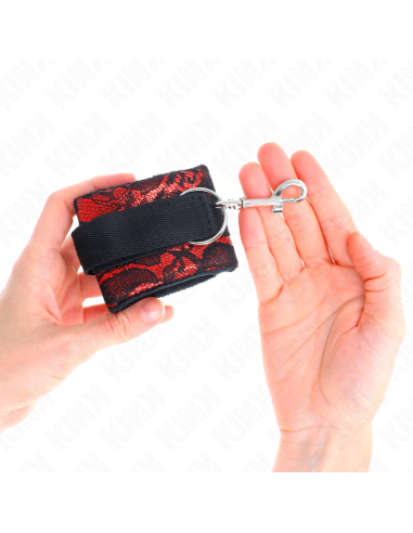 KINK MUAEQUERAS CORTAS DE ENCAJE TERCIOPELO Y UNIAN DE NYLON ROJO NEGRO 23 X 65 CM