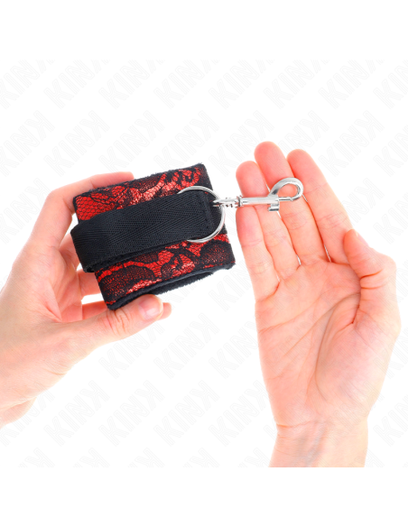 KINK MUAEQUERAS CORTAS DE ENCAJE TERCIOPELO Y UNIAN DE NYLON ROJO NEGRO 23 X 65 CM