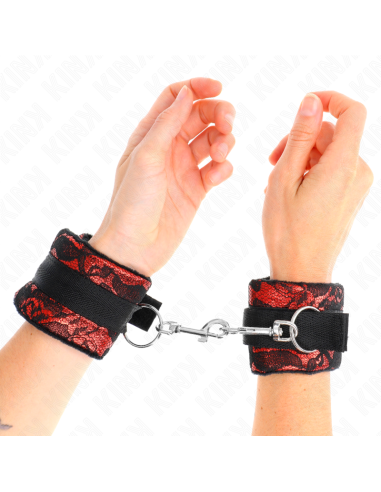 KINK MUAEQUERAS CORTAS DE ENCAJE TERCIOPELO Y UNIAN DE NYLON ROJO NEGRO 23 X 65 CM