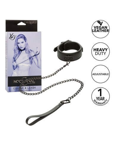 CALEXOTICS NOCTURNAL COLLAR Y CORREA CUERO AJUSTABLE NEGRO