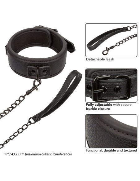 CALEXOTICS NOCTURNAL COLLAR Y CORREA CUERO AJUSTABLE NEGRO