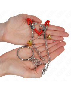 KINK PINZAS PARA PEZONES Y CLATORIS ROJAS CON CASCABEL DORADO Y CADENA 30 CM 2