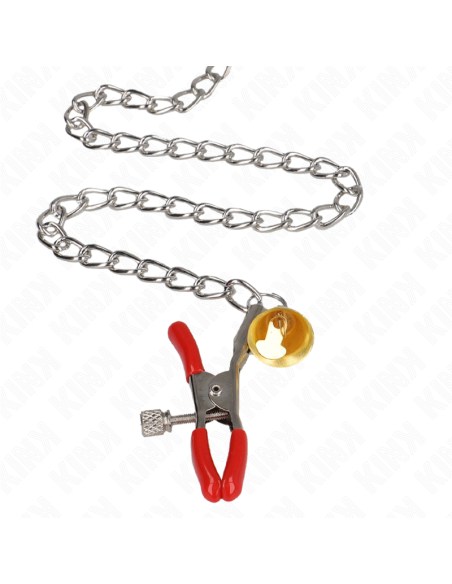 KINK PINZAS PARA PEZONES Y CLATORIS ROJAS CON CASCABEL DORADO Y CADENA 30 CM