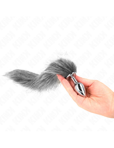 KINK PLUG ANAL TALLA S 7 X 3 CM CON COLA SINTATICA 40 CM PLATEADO