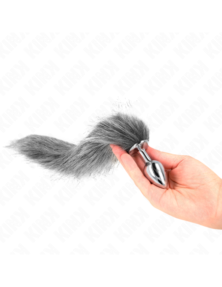 KINK PLUG ANAL TALLA S 7 X 3 CM CON COLA SINTATICA 40 CM PLATEADO