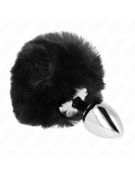 KINK PLUG 7 x 3 CM DE ACERO INOXIDABLE CON COLA DE CONEJO PIEL SINTATICA 8 CM NEGRO