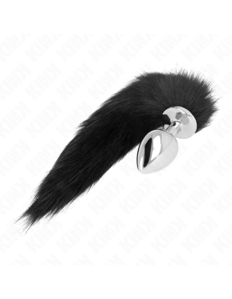 KINK PLUG ANAL TALLA L 10 X 4 CM CON COLA SINTATICA 40 CM NEGRO