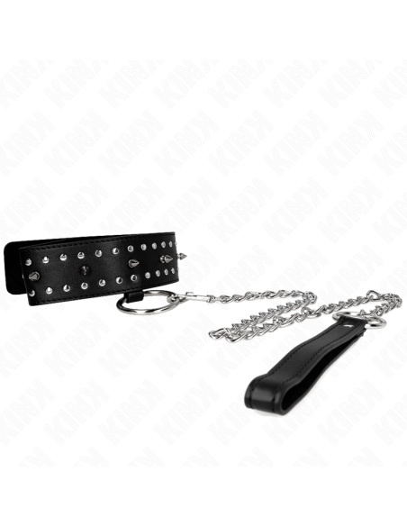 KINK COLLAR CON CORREA 65 CM CON TACHUELAS PLATEADAS MODELO 1 AJUSTABLE 36 43 CM X 5 CM