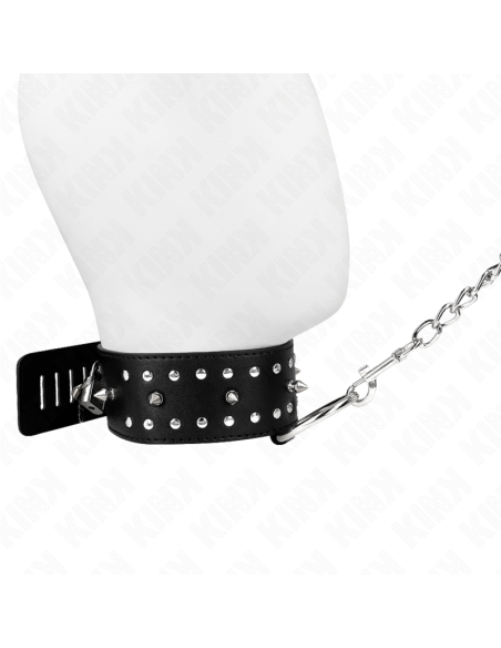KINK COLLAR CON CORREA 65 CM CON TACHUELAS PLATEADAS MODELO 1 AJUSTABLE 36 43 CM X 5 CM