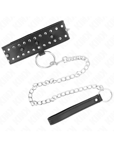 KINK COLLAR CON CORREA 65 CM CON TACHUELAS PLATEADAS MODELO 1 AJUSTABLE 36 43 CM X 5 CM