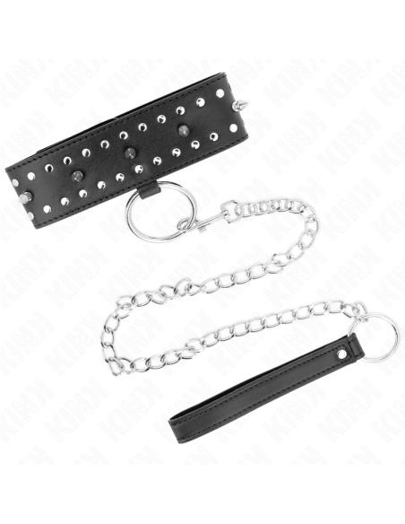 KINK COLLAR CON CORREA 65 CM CON TACHUELAS PLATEADAS MODELO 1 AJUSTABLE 36 43 CM X 5 CM