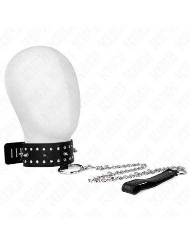 KINK COLLAR CON CORREA 65 CM CON TACHUELAS PLATEADAS MODELO 1 AJUSTABLE 36 43 CM X 5 CM