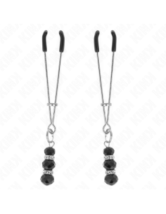 KINK PINZAS PARA PEZONES PLATEADA FINA CON TRIPLE BOLA DE VIDRIO NEGRO 7 CM
