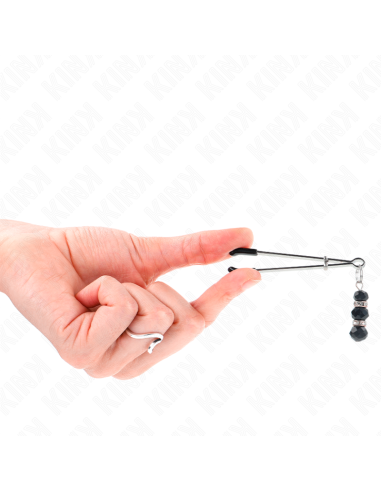 KINK PINZAS PARA PEZONES PLATEADA FINA CON TRIPLE BOLA DE VIDRIO NEGRO 7 CM