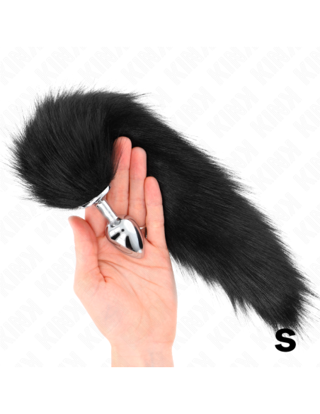 KINK PLUG ANAL TALLA S 7 X 3 CM CON COLA SINTATICA 40 CM NEGRO