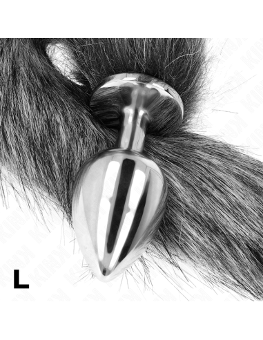 KINK PLUG ANAL TALLA L 10 X 4 CM CON COLA SINTATICA 40 CM PLATEADO