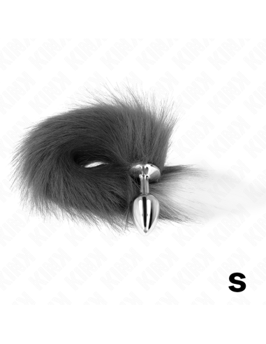 KINK PLUG ANAL TALLA S 7 X 3 CM CON COLA SINTATICA 40 CM PLATEADO Y BLANCO