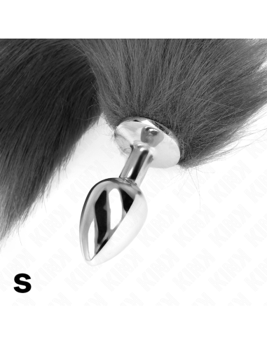 KINK PLUG ANAL TALLA S 7 X 3 CM CON COLA SINTATICA 40 CM PLATEADO Y BLANCO
