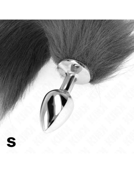 KINK PLUG ANAL TALLA S 7 X 3 CM CON COLA SINTATICA 40 CM PLATEADO Y BLANCO