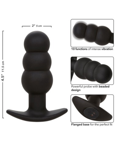 CALEXOTICS ROCK BOTTOM PLUG ANAL CON CUENTAS 10 VIBRACIONES SILICONA NEGRO