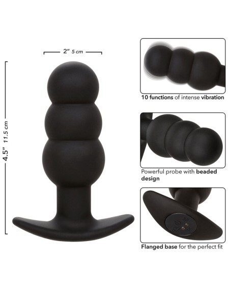 CALEXOTICS ROCK BOTTOM PLUG ANAL CON CUENTAS 10 VIBRACIONES SILICONA NEGRO