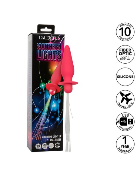CALEXOTICS SOUTHERN LIGHTS LIGHT UP PLUG ANAL CON LUCES 10 VIBRACIONES SILICONA ROSA
