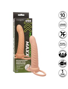 CALEXOTICS MAXX DOBLE PENETRADOR ACANALADO 10 VIBRACIONES NATURAL 2