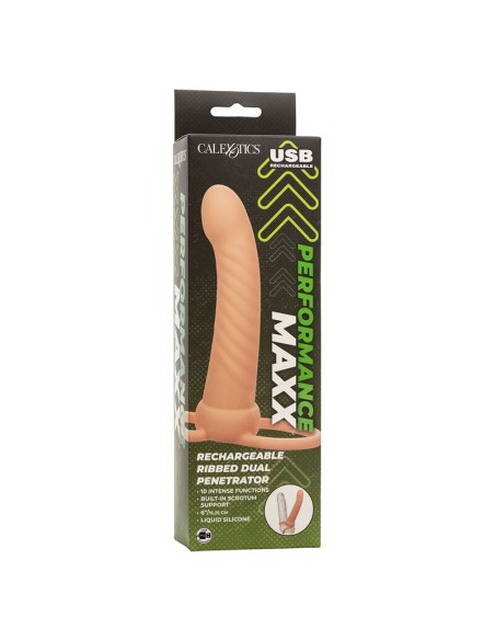 CALEXOTICS MAXX DOBLE PENETRADOR ACANALADO 10 VIBRACIONES NATURAL