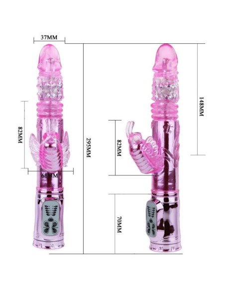 VIBRADOR RECARGABLE CON ROTACION Y ESTIMULADOR THROBBING BUTTERFLY