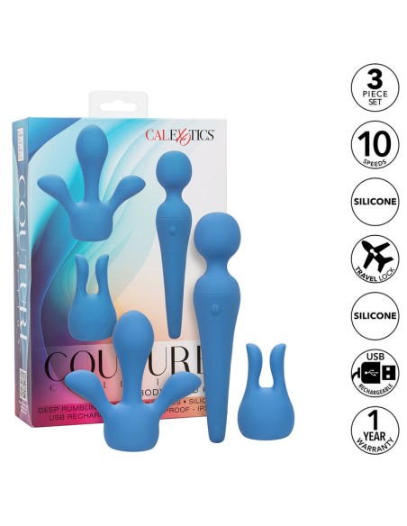 CALEXOTICS COUTURE KIT VIBRADOR WAND 10 VIBRACIONES AZUL