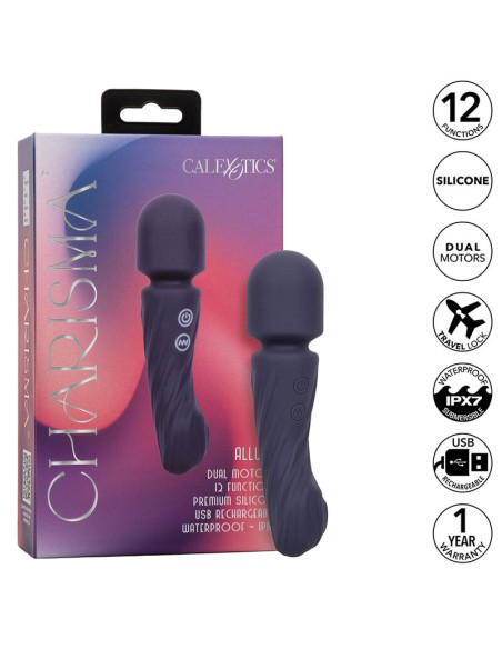 CALEXOTICS CHARISMA ALLURE MASAJEADOR DOBLE MOTOR 12 FUNCIONES 1725 CM X 45 CM MORADO