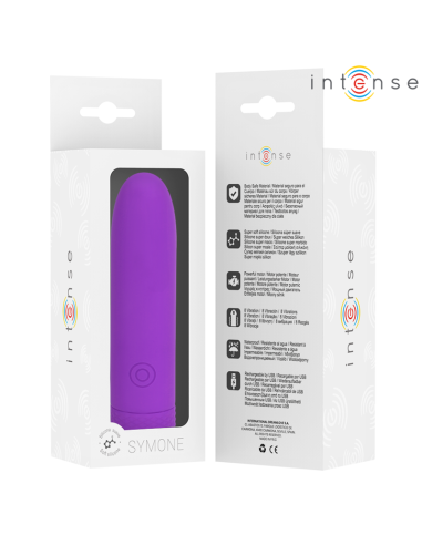 INTENSE SYMONE BALA VIBRADORA RECARGABLE POR USB 8 VIBRACIONES MORADO 10 X 22 CM