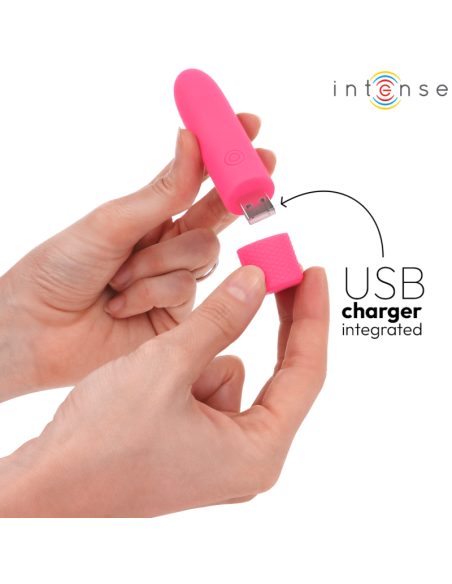 INTENSE SYMONE BALA VIBRADORA RECARGABLE POR USB 8 VIBRACIONES ROSA 10 X 22 CM