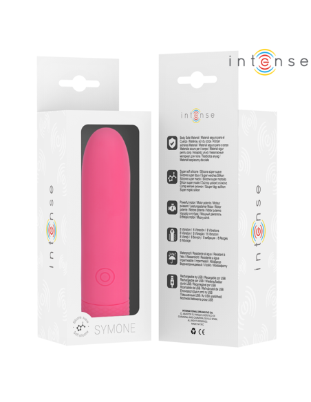 INTENSE SYMONE BALA VIBRADORA RECARGABLE POR USB 8 VIBRACIONES ROSA 10 X 22 CM