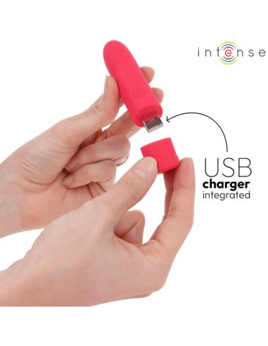 INTENSE SYMONE BALA VIBRADORA RECARGABLE POR USB 8 VIBRACIONES ROJO 10 X 22 CM