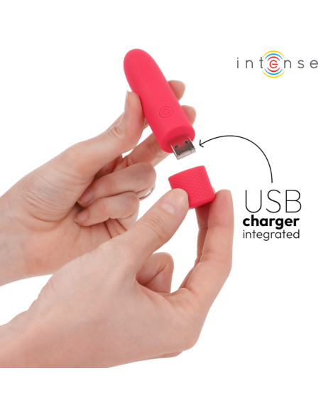 INTENSE SYMONE BALA VIBRADORA RECARGABLE POR USB 8 VIBRACIONES ROJO 10 X 22 CM