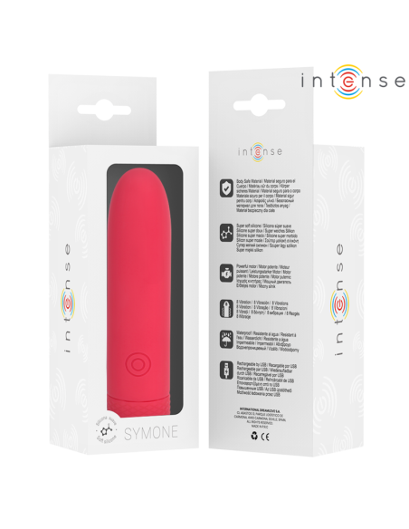 INTENSE SYMONE BALA VIBRADORA RECARGABLE POR USB 8 VIBRACIONES ROJO 10 X 22 CM