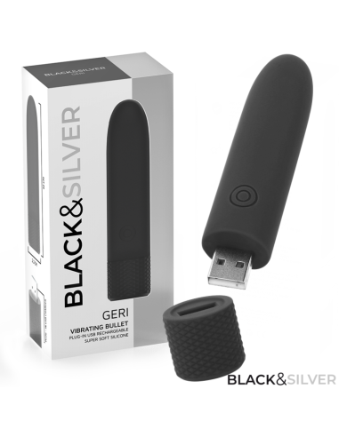 BLACK SILVER GERI BALA VIBRADORA RECARGABLE POR USB 8 VIBRACIONES NEGRO 10 X 22 CM