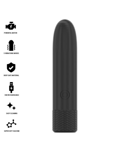 BLACK SILVER GERI BALA VIBRADORA RECARGABLE POR USB 8 VIBRACIONES NEGRO 10 X 22 CM
