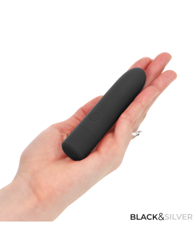BLACK SILVER GERI BALA VIBRADORA RECARGABLE POR USB 8 VIBRACIONES NEGRO 10 X 22 CM