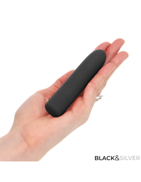 BLACK SILVER GERI BALA VIBRADORA RECARGABLE POR USB 8 VIBRACIONES NEGRO 10 X 22 CM