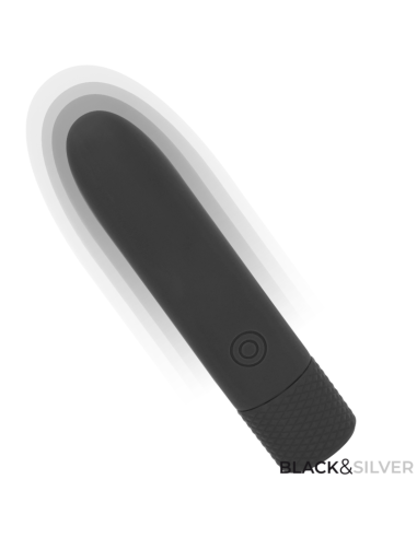 BLACK SILVER GERI BALA VIBRADORA RECARGABLE POR USB 8 VIBRACIONES NEGRO 10 X 22 CM