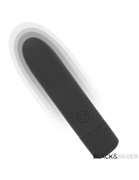 BLACK SILVER GERI BALA VIBRADORA RECARGABLE POR USB 8 VIBRACIONES NEGRO 10 X 22 CM