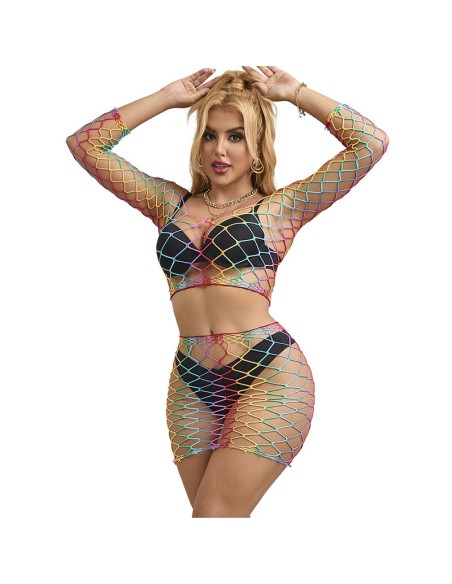 SUBBLIME 952440 BODYSTOCKING DE REJILLA 2 PIEZAS MANGA LARGA ARCOIRIS TALLA ANICA