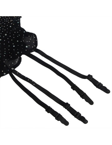 SUBBLIME 952174 BODYSTOCKING DE REJILLA CON GUANTES Y DIAMANTES NEGRO TALLA ANICA