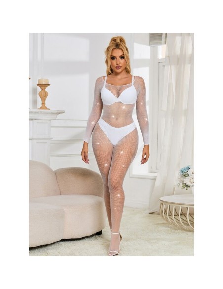 SUBBLIME 952396 BODYSTOCKING DE REJILLA CON DIAMANTES MANGA LARGA BLANCO TALLA ANICA