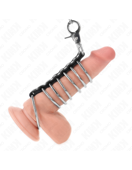 KINK 7 ANILLOS PENE METAL 38 CM A 5 CM CONECTADOS CON POLIPIEL Y CADENA METAL 100 CM KINK 7 ANILLOS PENE METAL 38 CM A 5 CM CONECTADOS CON POLIPIEL Y CADENA METAL 100 CM