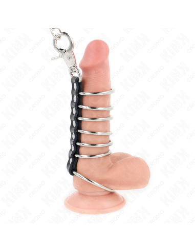 KINK 7 ANILLOS PENE METAL 38 CM A 5 CM CONECTADOS CON POLIPIEL Y CADENA METAL 100 CM